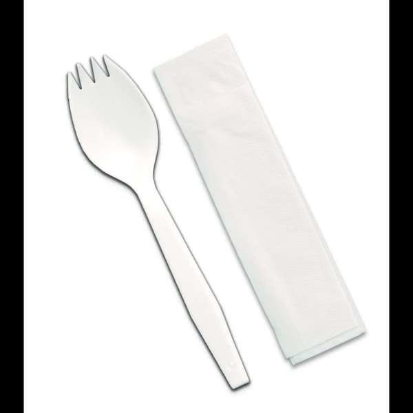 Senate Senate 10"x10" White 1 Ply Napkin White Spork Cutlery Kit, PK1000 P1005KIT